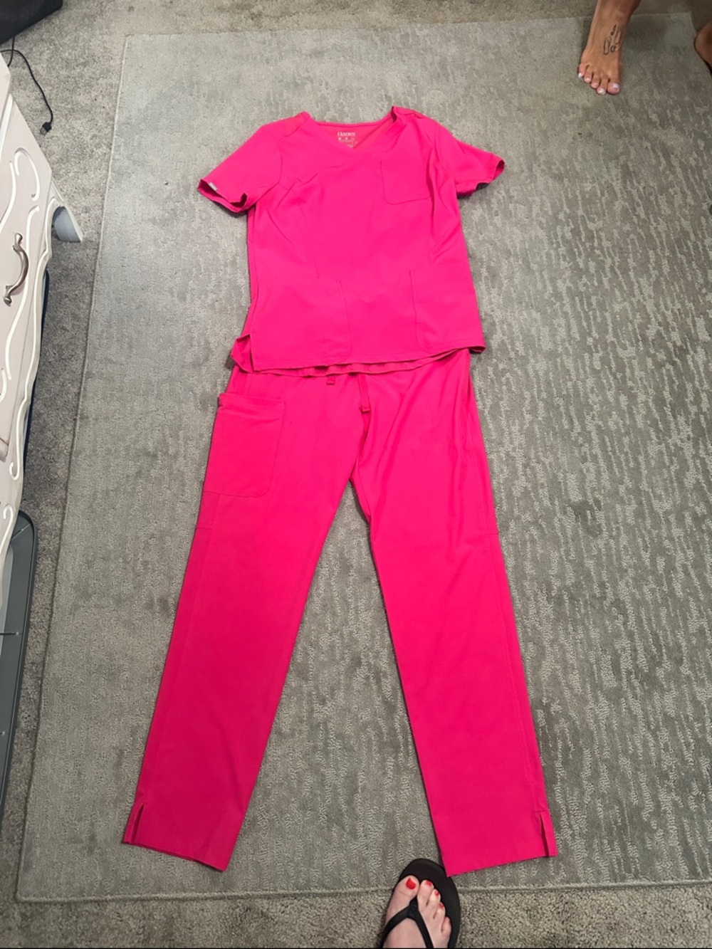 Hanes Comfort Fit Hot Pink V-Neck Scrub Set